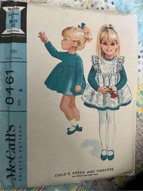 Vintage McCall's Girls' Teal Dress and White Pinafore Sewing Pattern - Size 6